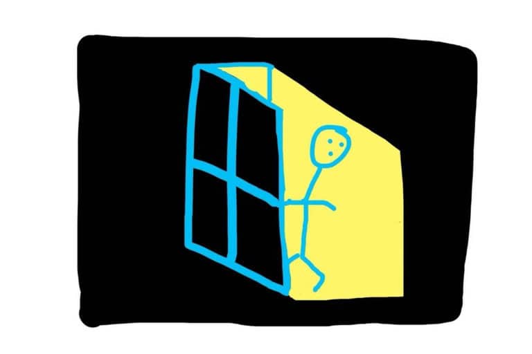 Stickman entering room at night