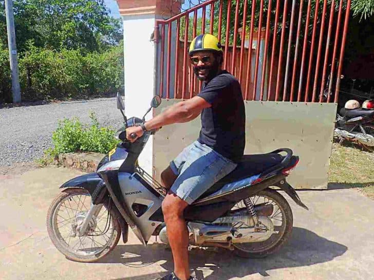 James on a motorbike in Kampot