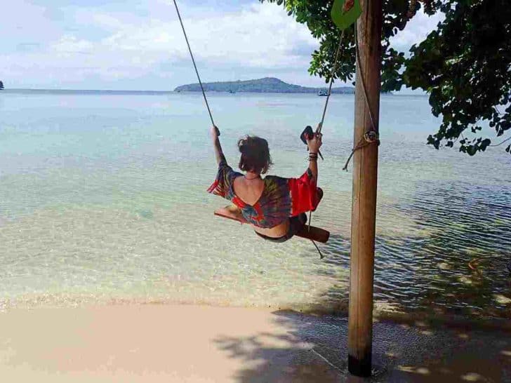 Sarah on swing on Koh Ta Kiev