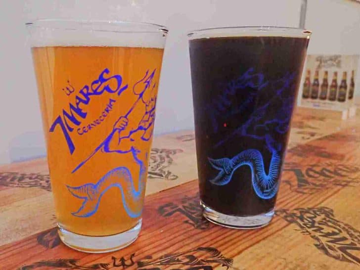Craft beers on wooden bar