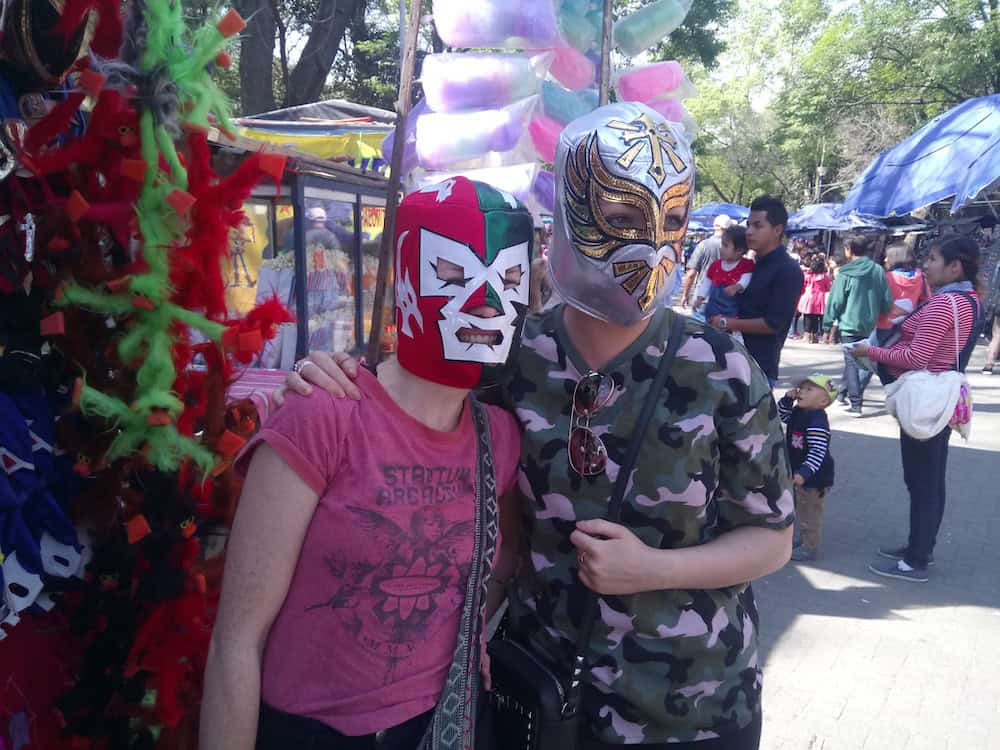 Two women wearing Lucha Libre masks in Mexico City