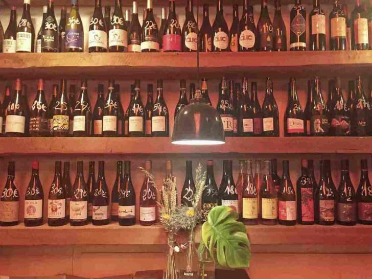 Wine bottles on shelves