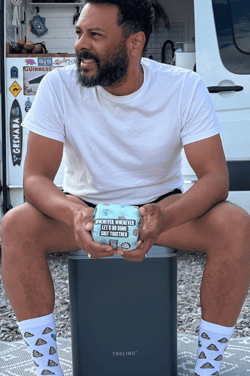 man sitting on Trelino Evo campervan toilet