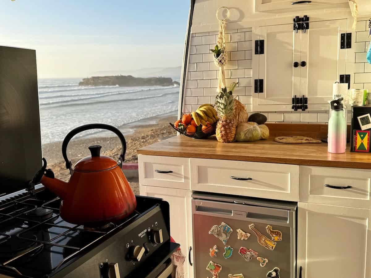 Seaview framed by campervan door